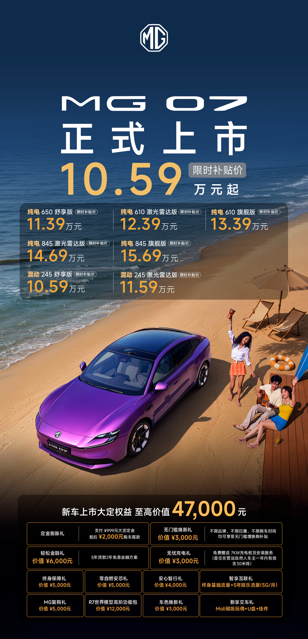 上汽集团：MG 07上市，限时补贴价10.59万元起