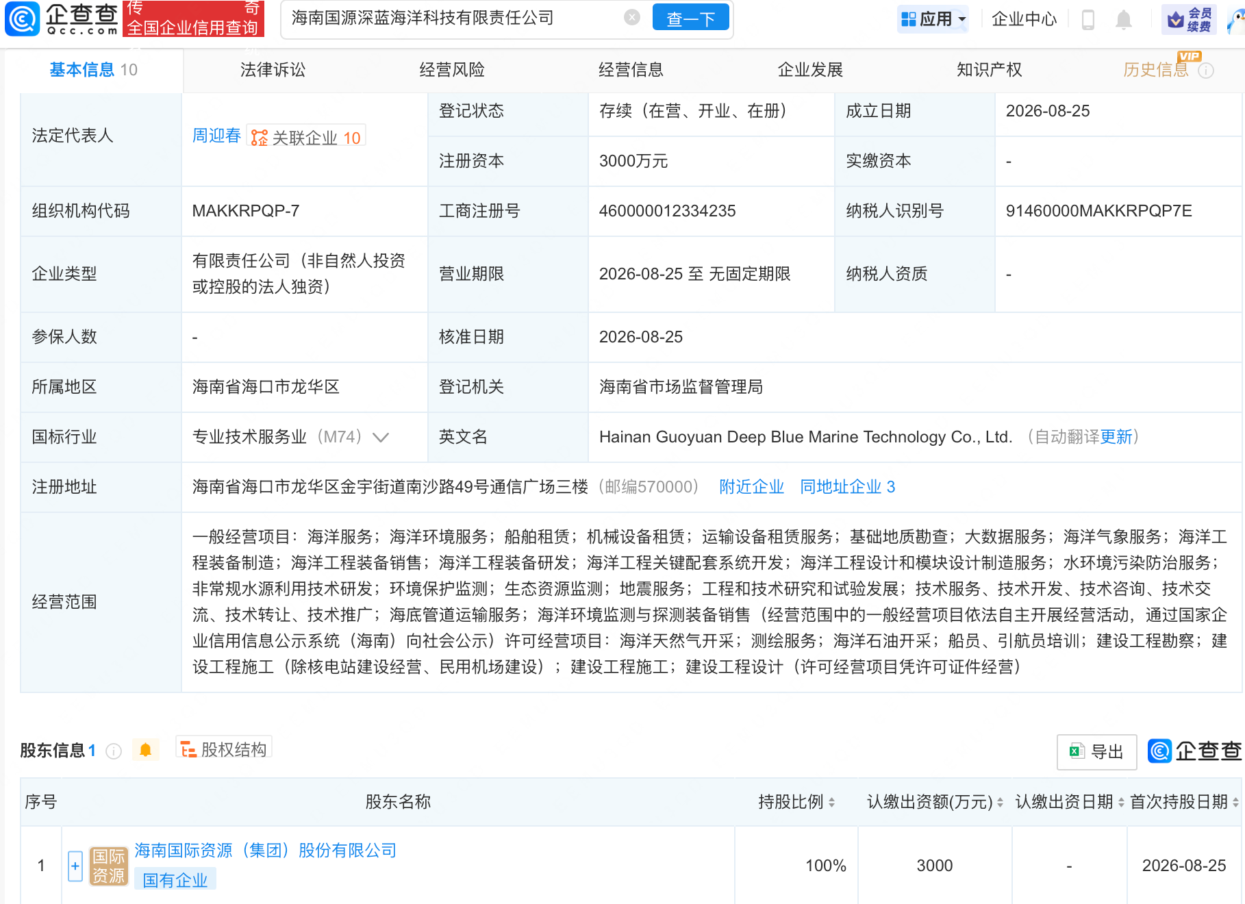 海南国资成立深蓝海洋科技公司