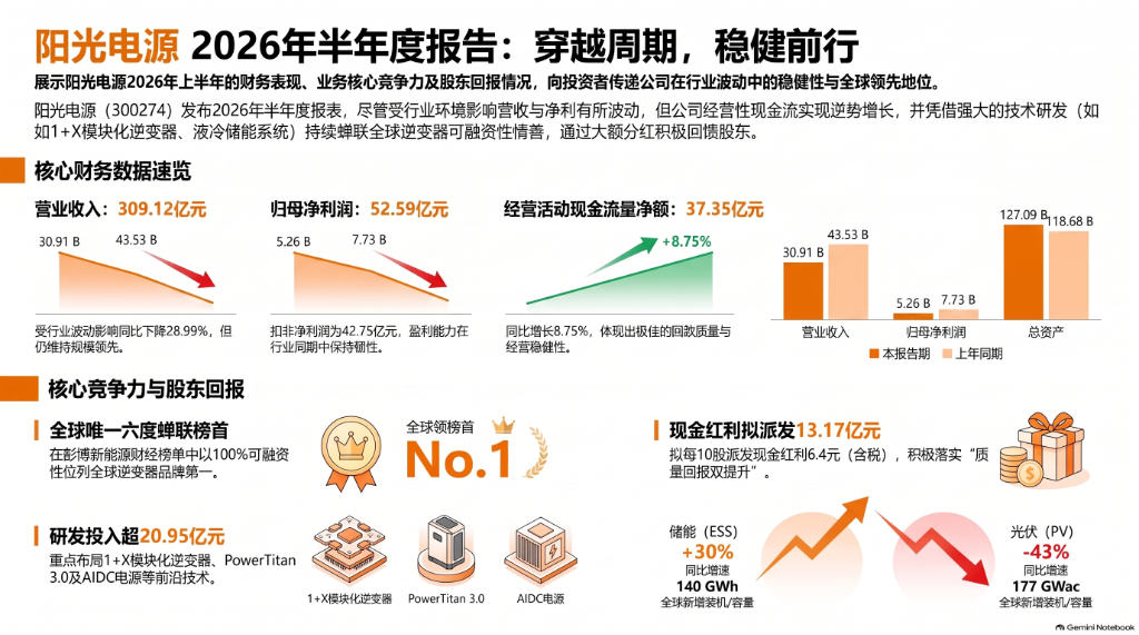 阳光电源上半年营收同比降29%，净利润下降32%，光伏业务拖累明显｜财报见闻