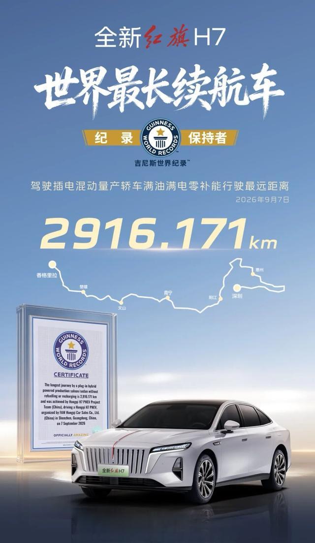 跨越山海，挑战极限！红旗H7创下长续航吉尼斯纪录