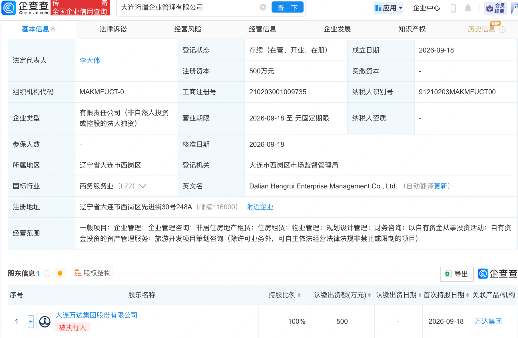 万达集团在大连成立企业管理新公司 万达集团在大连成立企业管理新公司