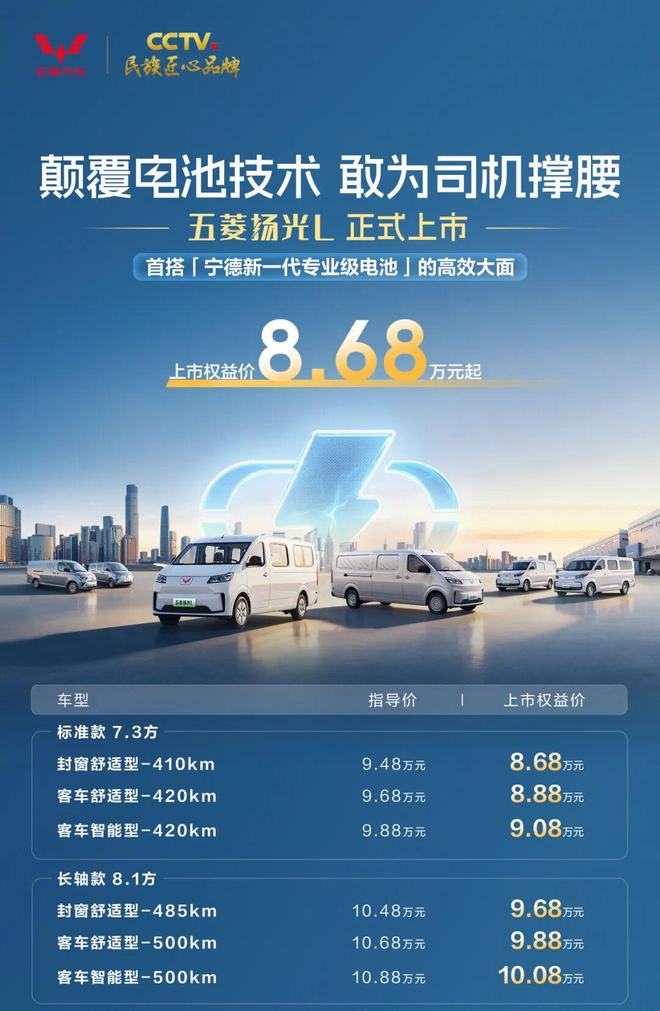 五菱扬光L轻客上市:首搭宁德新一代专业级电池,权益价8.68万元起 五菱扬光L轻客上市:首搭宁德新一代专业级电池,权益价8.68万元起