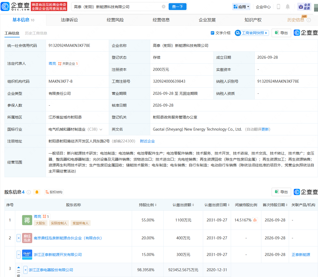 正泰电器等成立新能源科技公司，含电车制造业务