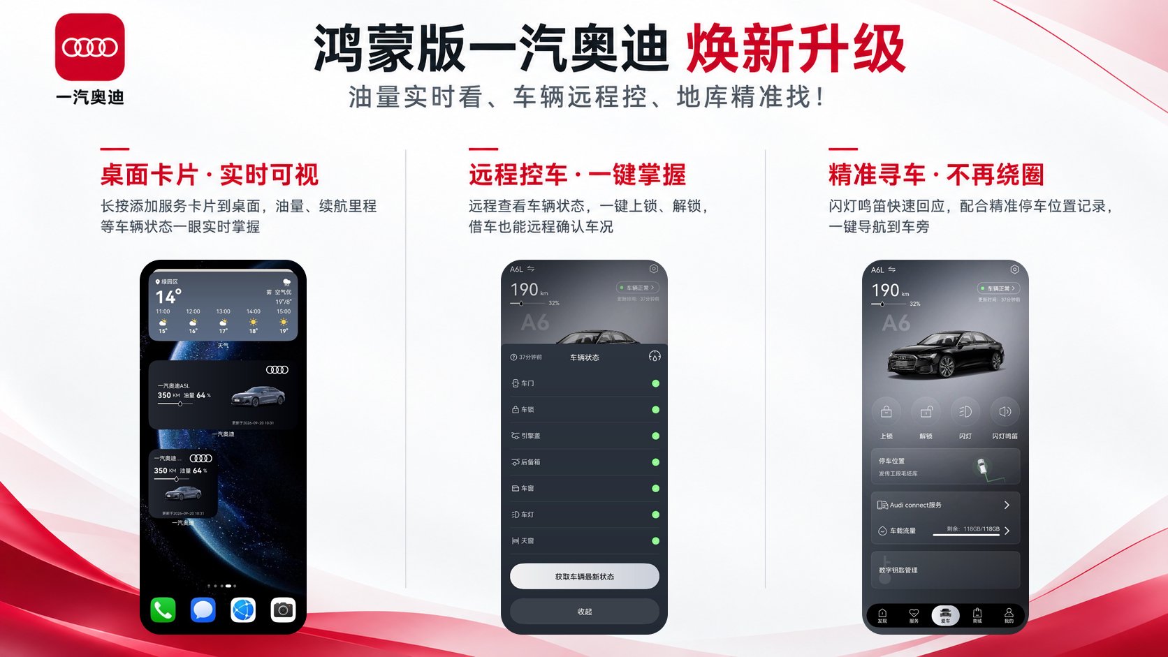 手机即钥匙：鸿蒙版一汽奥迪App上线车控功能，远程控车更便捷