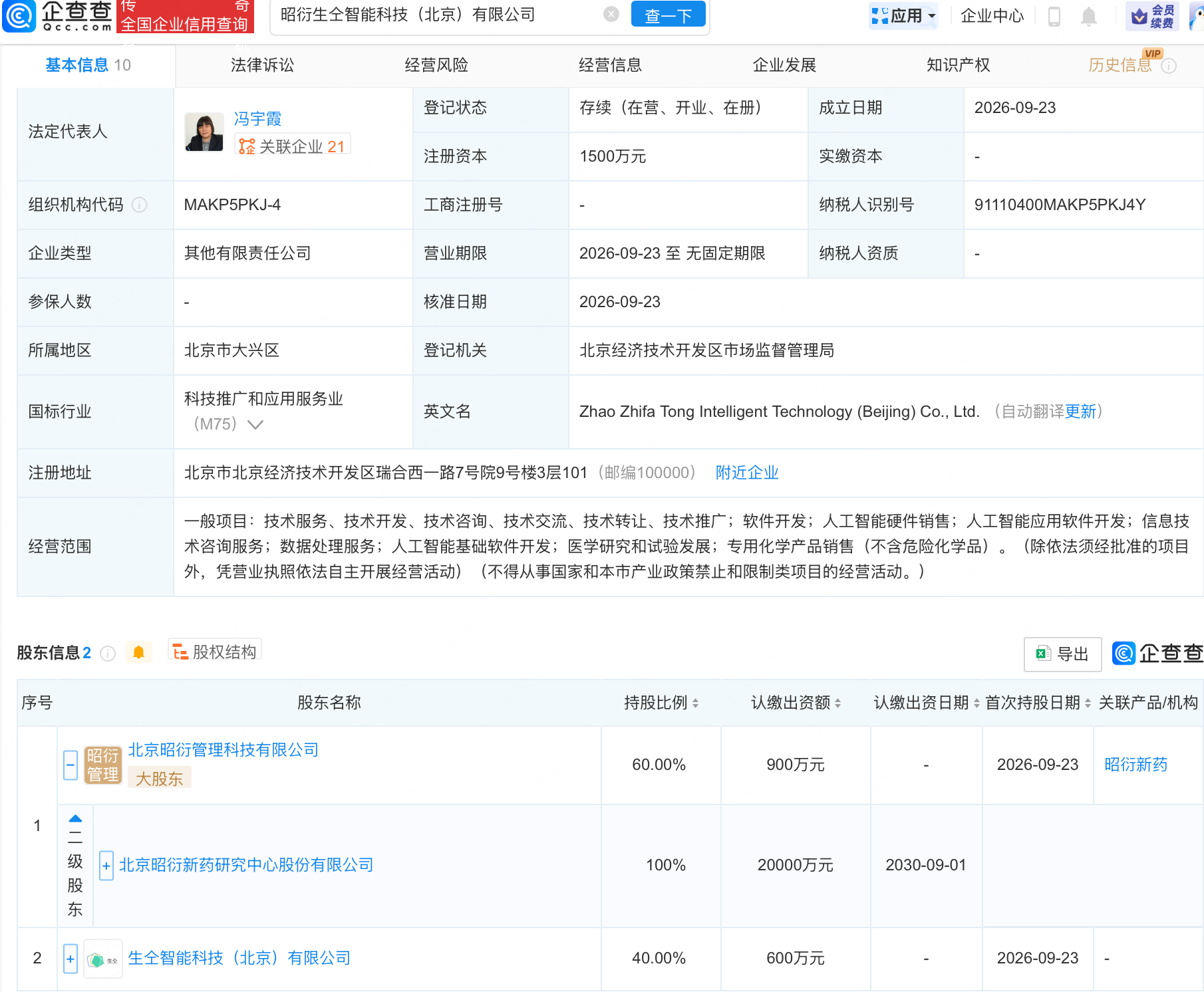 昭衍新药等成立智能科技公司,含多项AI业务 昭衍新药等成立智能科技公司,含多项AI业务