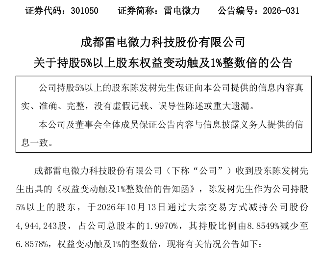 “牛散”陈发树，减持301050