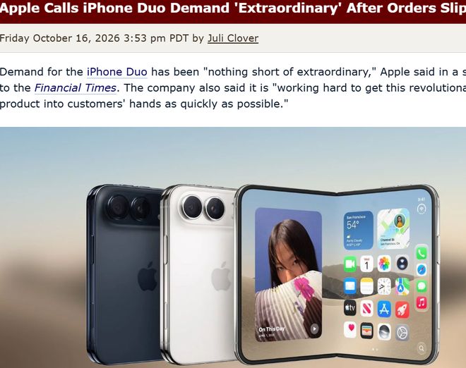 iPhone Duo预购火爆，下单发货要等到2027年