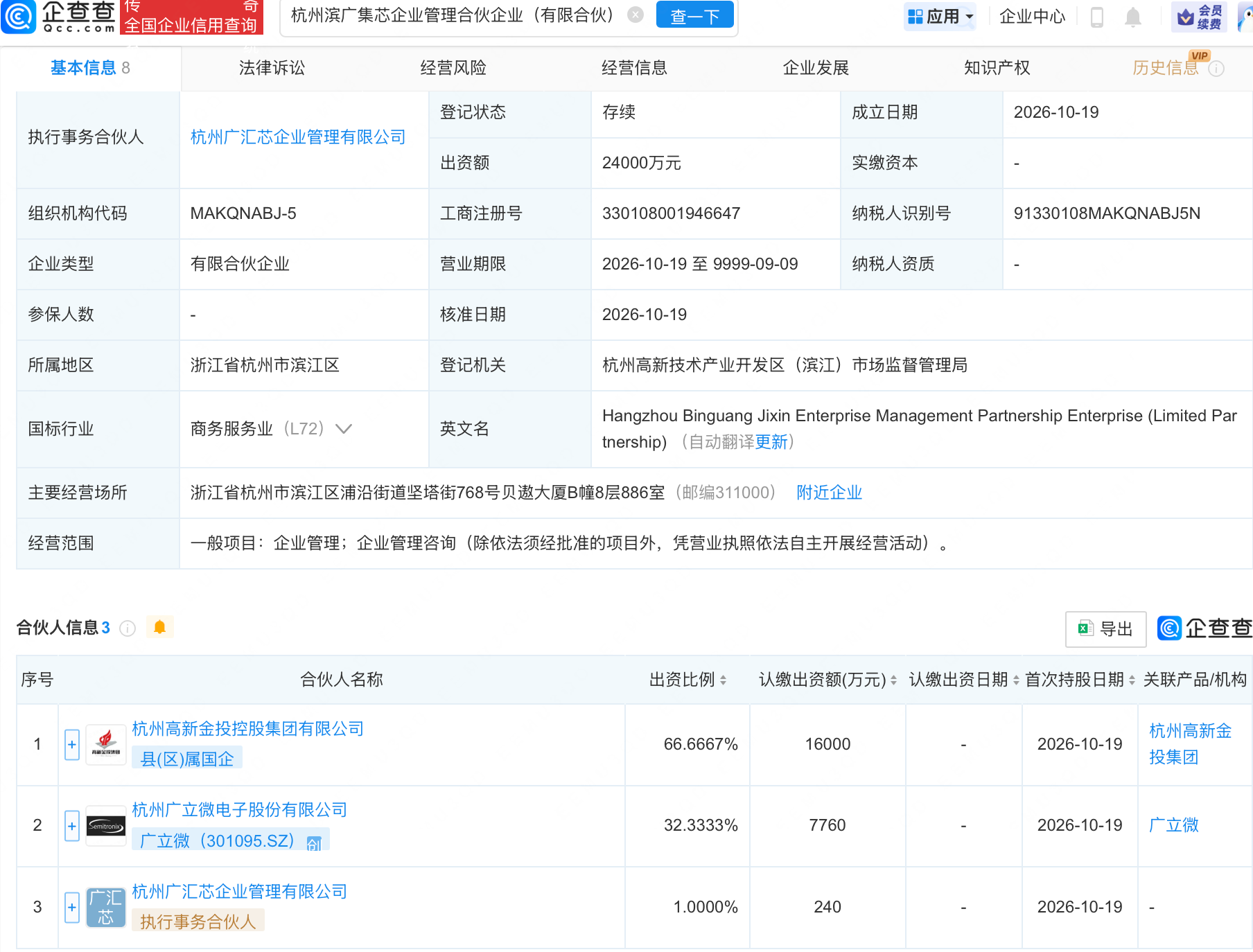 广立微等成立集芯企管合伙企业