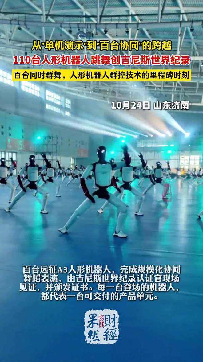智元在山东济南组织110台人形机器人同时跳舞，创下吉尼斯世界纪录