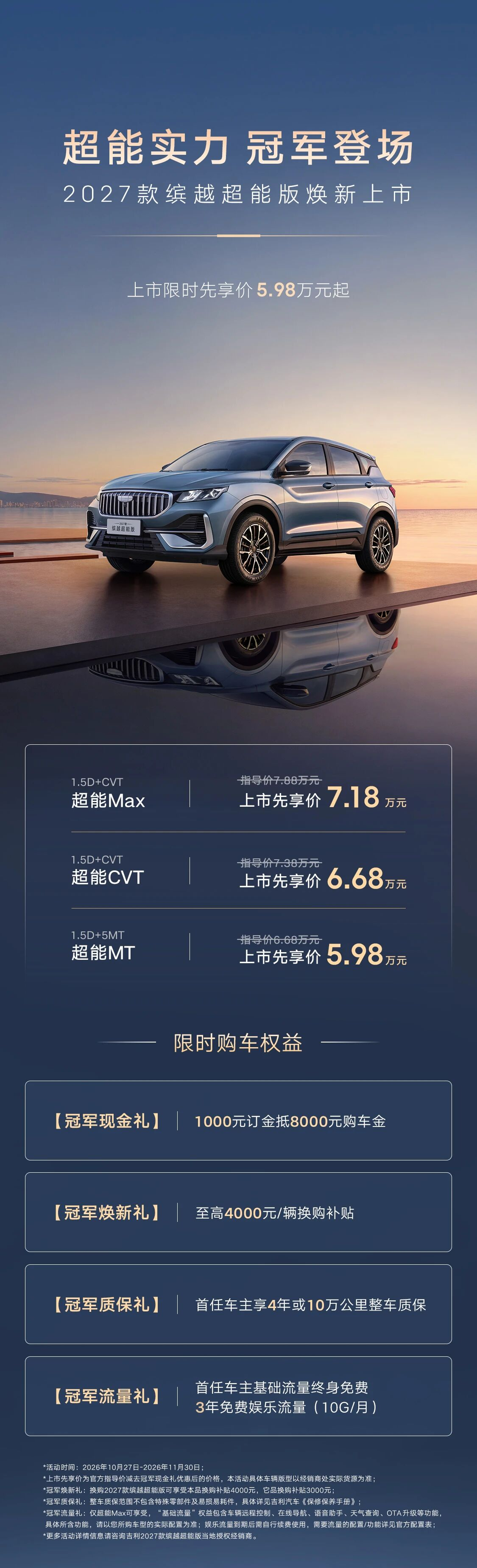 2027款缤越超能版正式上市 先享价5.98万元起 2027款缤越超能版正式上市 先享价5.98万元起