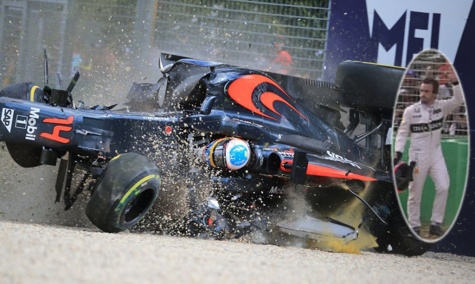 F1澳大利亚站 阿隆索发生严重翻车事故