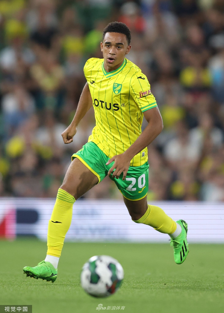 诺维奇球员丹尼尔·西纳尼兴奋地张开双臂奔跑庆祝，他刚刚用一记头球为球队首开纪录。