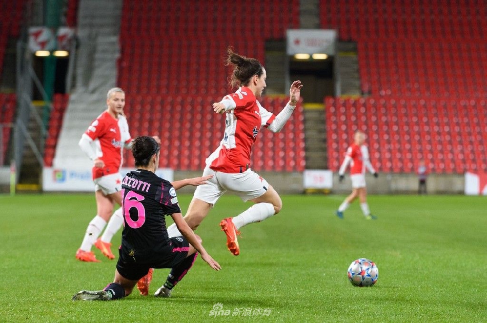 布拉格斯拉维亚门将飞身扑救惊险挡出来球，罗马队球员跟进试图补射