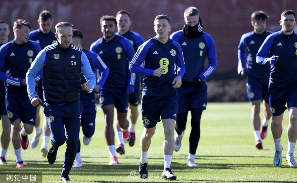 苏格兰队主教练史蒂夫·克拉克在场边凝神观赛，他的战术部署是球队取胜的基石