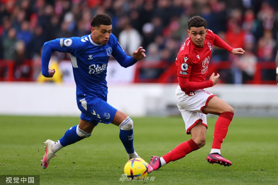 布伦南·约翰逊打入精彩世界波后怒吼庆祝，背景中埃弗顿门将皮克福德跪地失落