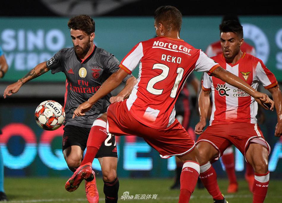 本菲卡队球员拉法席尔瓦在进球后握拳奔跑，身后的艾维斯球员眼神中充满无奈，整个画面充满了动态的张力与悲喜交加的对比。