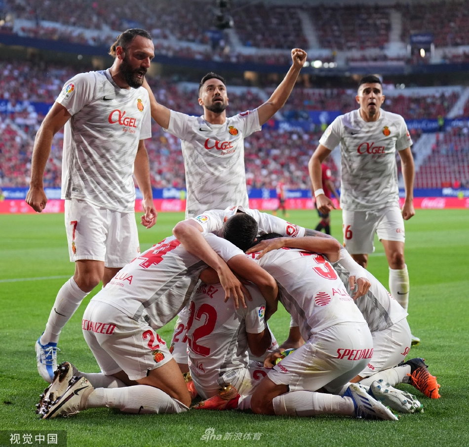 全景俯瞰萨达尔球场，绿茵如画，双方球员分布其间，看台上座无虚席，旗帜飘扬场面壮观