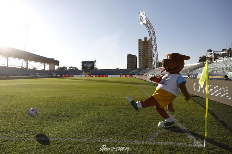 吉祥物对着镜头兴奋地挥手跳跃，仿佛在为自己支持的球队呐喊助威，全身的绒毛都随着动作抖动起来，充满了动感与活力。