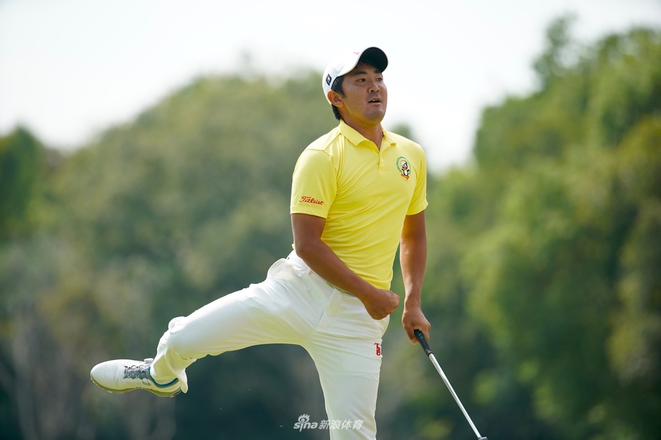 一组高尔夫球杆在草地上投下平行的影子，金属杆头泛着冷冽光泽，握柄皮革则透着经年使用的温润