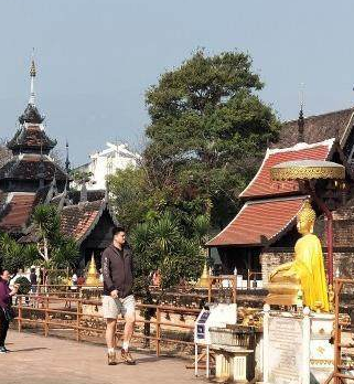 游览车上，姚明一家正在观察野生动物。姚明微微弯腰，耐心地给身边的女儿指向远处的动物，小姑娘则顺着父亲的手势望去，眼中满是好奇，妻子叶莉在一旁静静陪伴，画面温馨而有趣。