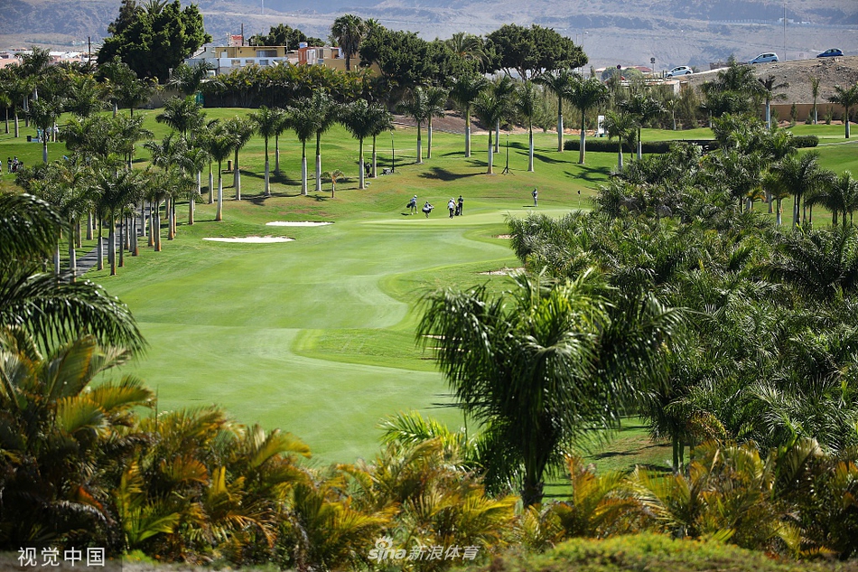 赛事东道主贝略(右)与冠军希格亲切交谈,共同展示赛事纪念品,体现高尔夫运动的传承与友谊。