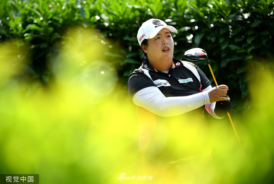李美香全神贯注,在果岭边轻柔切杆,小白球划出精准弧线奔向洞杯