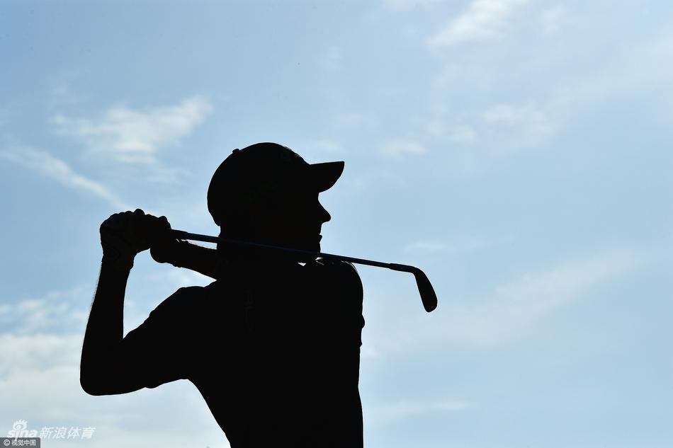 球手在黄昏时分全力挥杆的优雅剪影，人与球杆构成完美的力量线条