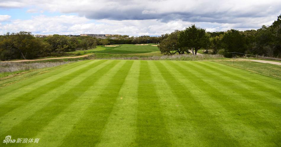 黄昏时分，高尔夫球车行驶在静谧的球车道，两侧是沐浴在金色余晖中的草坪与树木，充满宁静的田园诗意