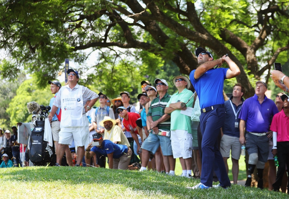 南非名将舒瓦泽尔在球道上沉着审视攻果岭线路，南非阳光为他的侧影镀上一层金边