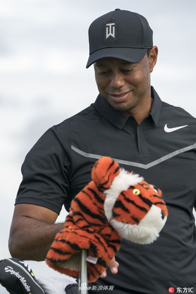 里奇·福勒与老虎伍兹并肩走在球道上，轻松交谈，笑容灿烂