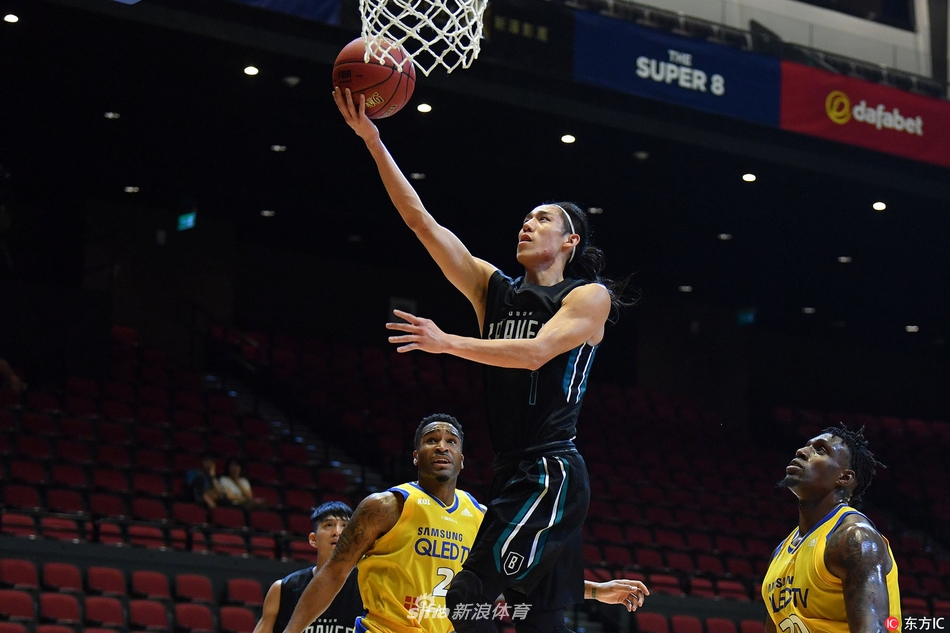 首尔三星外援拉特利夫在富邦双人包夹下强行上篮,展现其无敌的禁区统治力和对抗性。