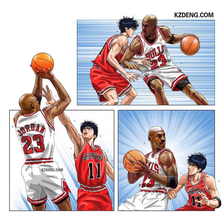当乔丹遇上灌篮高手 这画面美如画