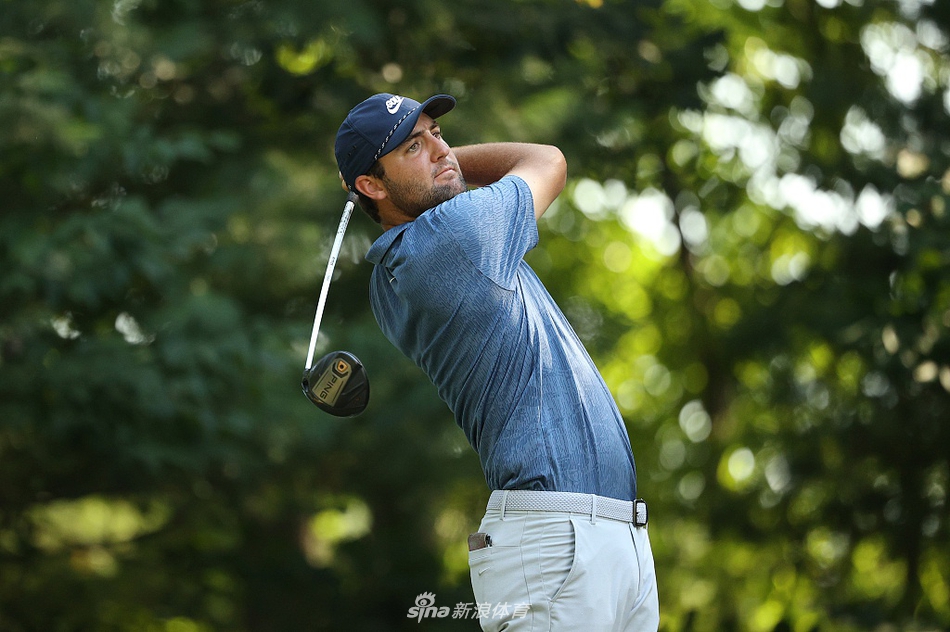 斯科蒂·舍弗勒凝神注视小白球，眼神中透着王者的专注与冷静，仿佛一切尽在掌控。