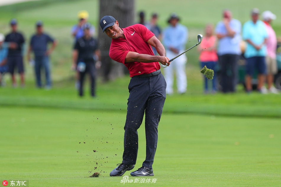 德尚博与球童在果岭边仔细研究推击线路，两人低头专注商讨，体现了团队协作的重要性。