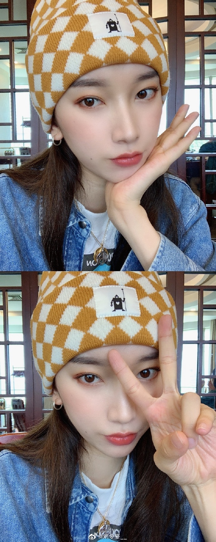 刘令姿在球场看台上回眸凝视，身后是空旷的青岛赛区座椅，画面极具电影感