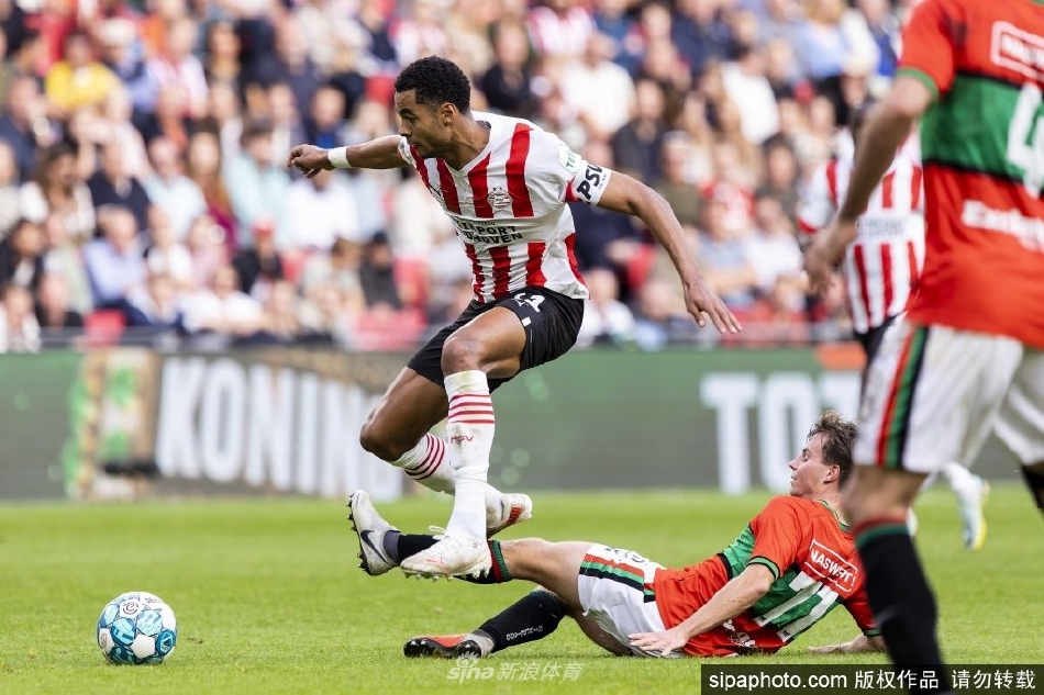 加克波在卡塔尔世界杯赛场上带球突破，展现其出色的速度和盘带技术