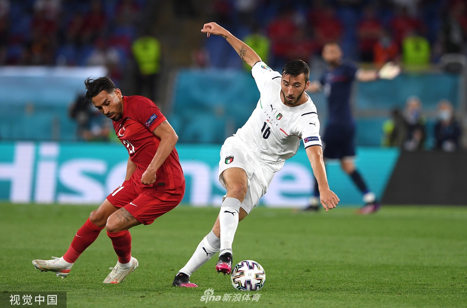 意大利球员们围成一圈忘情庆祝，看台上球迷们挥舞的意大利国旗汇成一片欢乐的蓝色海洋