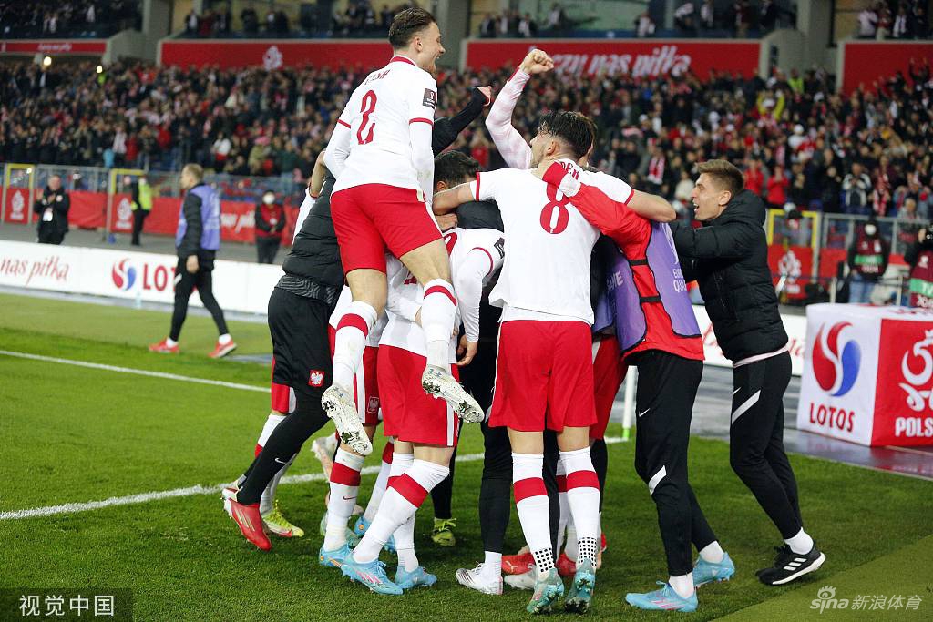 比赛结束后，波兰队员手持国旗绕场感谢球迷，看台上形成一片红白相间的欢庆浪潮。