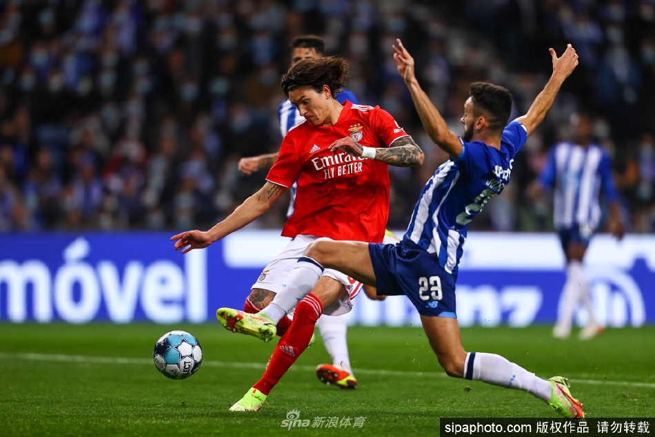 努涅斯起脚瞬间特写，身体极致舒展，目光如炬紧盯飞向球门的皮球，脚下草屑飞扬充满力量感。