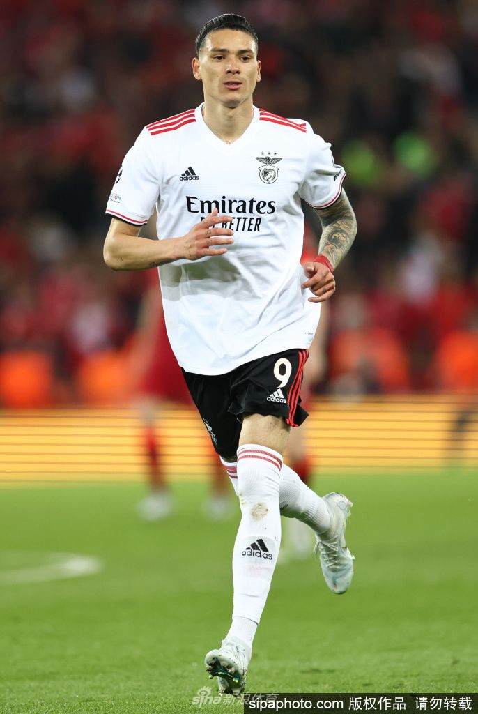 达尔文·努涅斯在本菲卡效力期间，在一次激烈对抗后振臂庆祝，展现出锋线杀手强大的身体素质和昂扬的斗志。