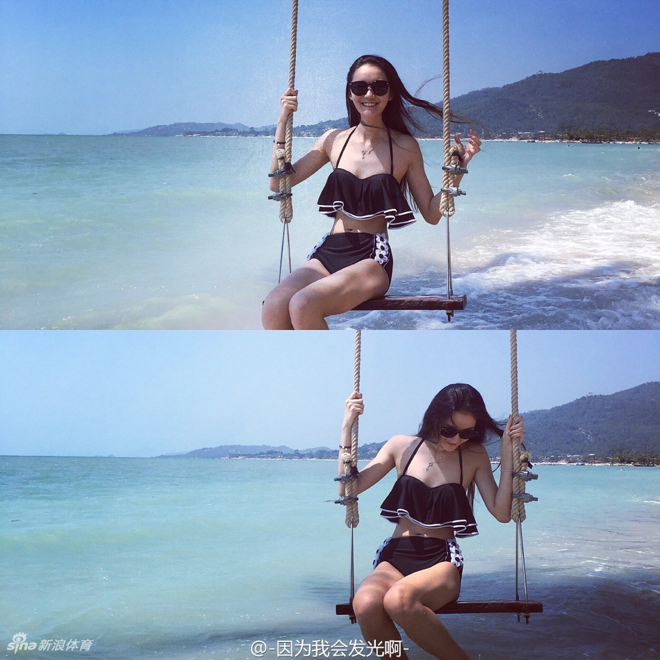 孙铭徽与杨诗尹在海边留下恩爱的合照，杨诗尹的身材高挑纤细，一双逆天长腿在镜头前极为抢镜，两人的甜蜜氛围羡煞旁人。