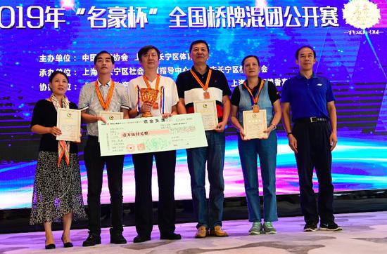 上海市长宁区体育局局长王仁伟为季军上海电力电子队颁奖