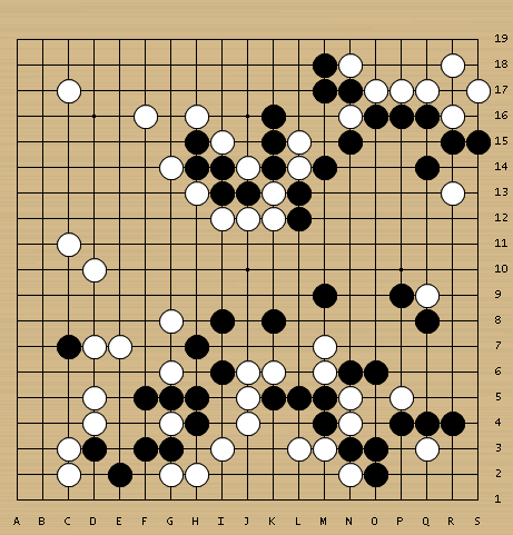 白4粘上，白棋左边收获更大，客观看，星阵优势已定。