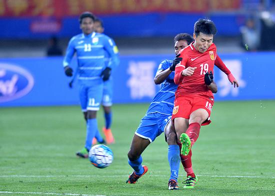 2018世界杯预选赛:中国男足4-0马尔代夫。本文图片 视觉中国