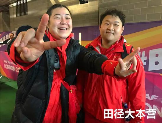▲中国选手高阳以18.25米名列第五，卞卡（左）收获第12名，成绩是17.60米。
