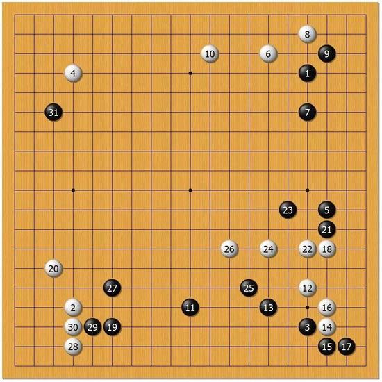 黑21顶要点，以下必然次序，黑棋扎实。这个变化体现出了黑17长的威力。