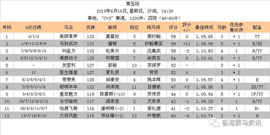 2019年6月16日香港沙田马场排位表