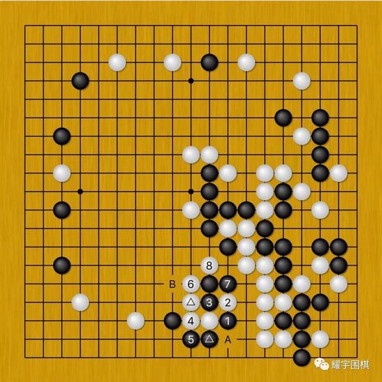 图6:黑1直接动手,白2扳了再白4粘是好次序。
