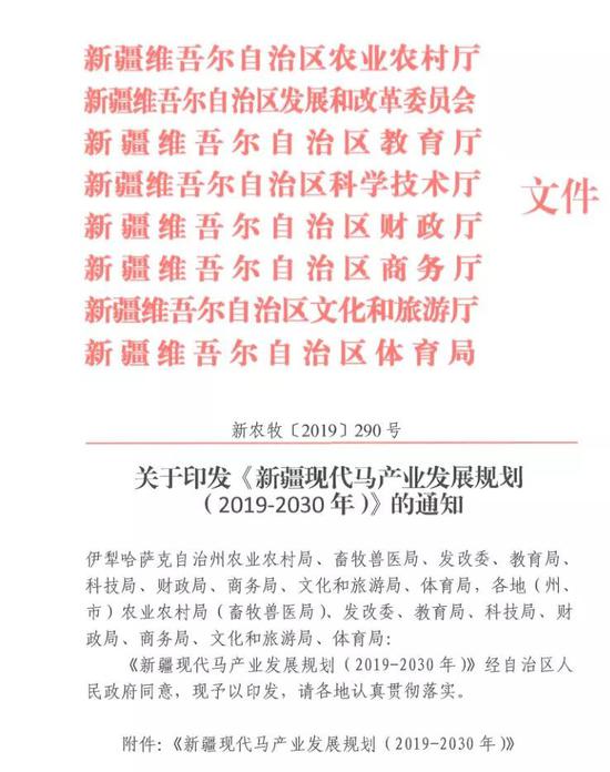 新疆现代马产业发展规划 (2019-2030年)