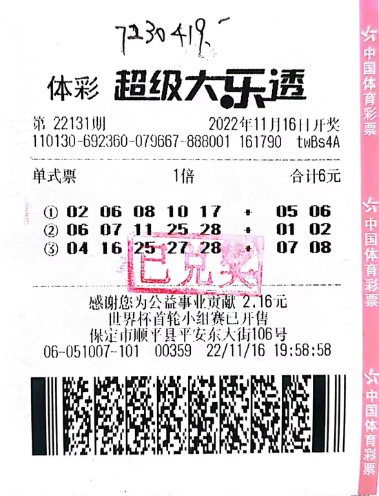 中奖彩票